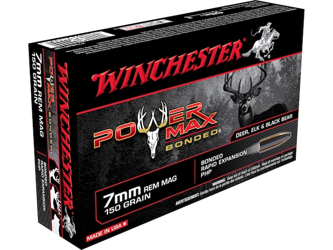 Winchester Power Max Bonded Ammunition 7mm Remington Magnum 150 Grain Protected Hollow Point Box of 20