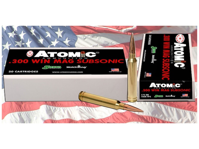 Atomic Ammunition 300 Winchester Magnum Subsonic 175 Grain Sierra MatchKing Hollow Point Boat Tail Box of 20