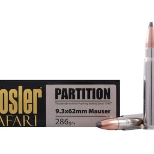 Nosler Safari Ammunition 9.3x62mm Mauser 286 Grain Partition Box of 20