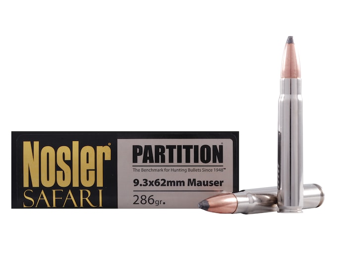 Nosler Safari Ammunition 9.3x62mm Mauser 286 Grain Partition Box of 20