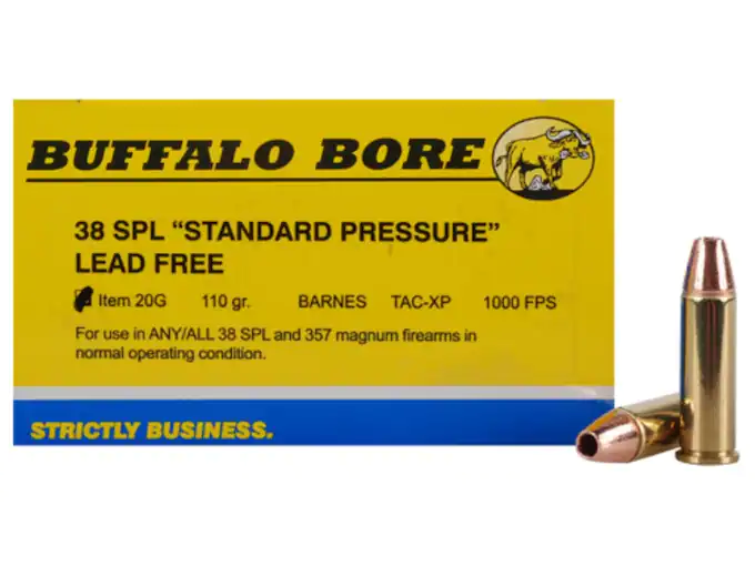 Buffalo Bore Ammunition 38 Special Short Barrel 110 Grain Barnes TAC-XP Hollow Point Lead-Free Box of 20