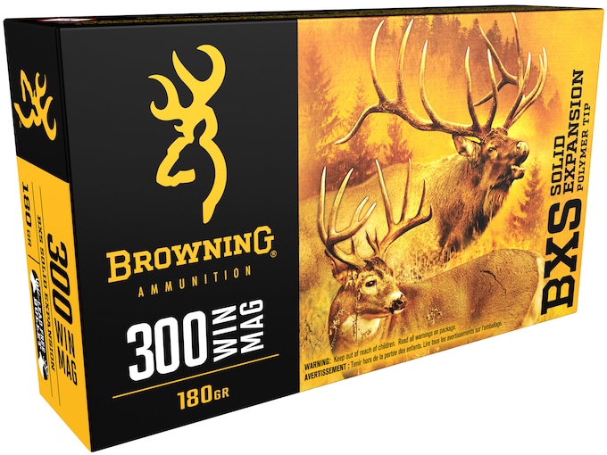 Browning BXS Solid Expansion Ammunition 300 Winchester Magnum 180 Grain Solid Copper Polymer Tip Boat Tail Lead-Free Box of 20
