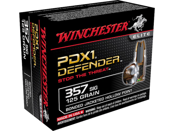 Winchester Defender Ammunition 357 Sig 125 Grain Bonded Jacketed Hollow Point Box of 20
