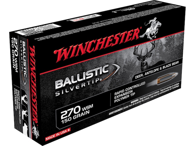 Winchester Ballistic Silvertip Ammunition 270 Winchester Short Magnum (WSM) 150 Grain Rapid Controlled Expansion Polymer Tip Box of 20