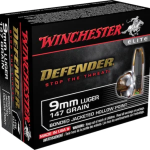 Winchester Defender Ammunition 9mm Luger 147 Grain Bonded Jacketed Hollow Point Box of 20
