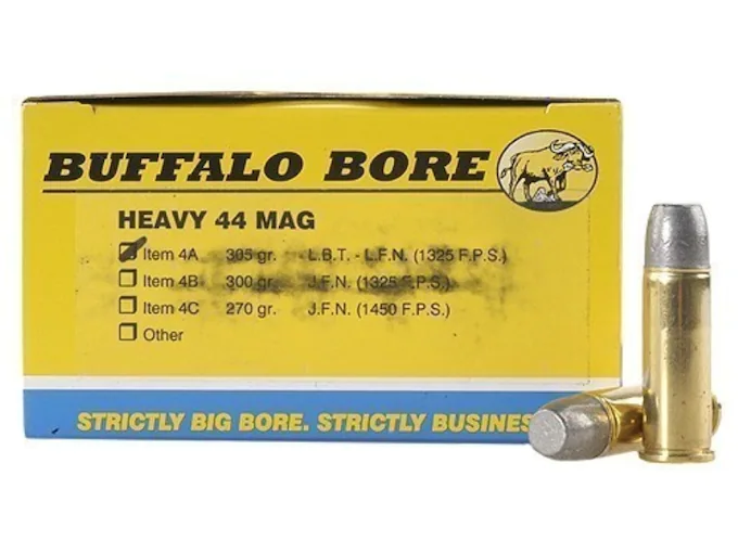 Buffalo Bore Ammunition 44 Remington Magnum 305 Grain Lead Long Flat Nose
