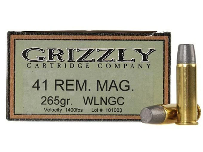 Grizzly Ammunition 41 Remington Magnum 265 Grain Cast Performance Lead Wide Flat Nose Gas Check Box of 20