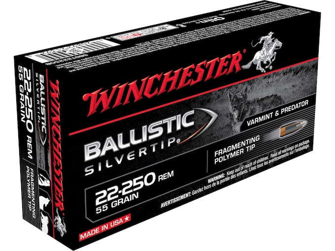 Winchester Ballistic Silvertip Varmint Ammunition 22-250 Remington 55 Grain Fragmenting Polymer Tip