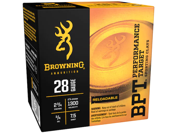 Browning BPT Target Ammunition 28 Gauge 2-3/4" 3/4 oz #7-1/2 Shot Box of 25