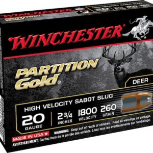 Winchester Ammunition 20 Gauge 2 3/4" 260 Grain Partition Gold Sabot Slug Box of 5