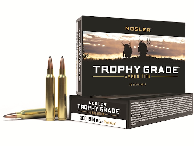 Nosler Trophy Grade Ammunition 300 Remington Ultra Magnum 180 Grain Partition Spitzer Box of 20