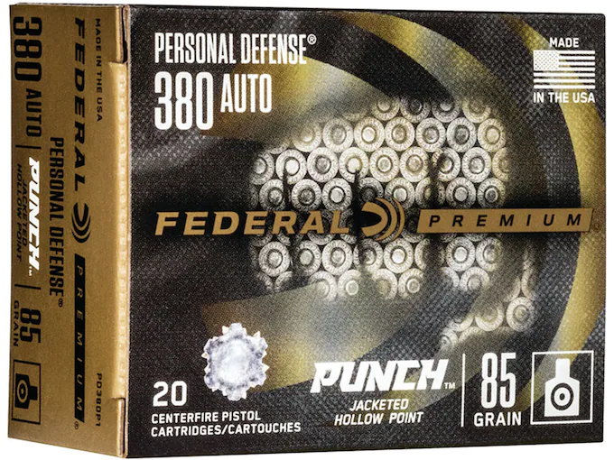 Federal Personal Defense Punch Ammunition 380 ACP 85 Grain Jacketed Hollow Point Box of 20