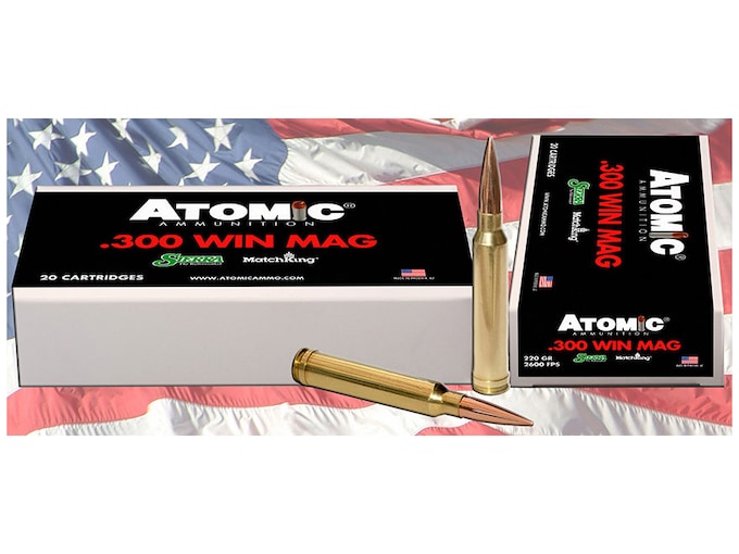 Atomic Ammunition 300 Winchester Magnum 220 Grain Sierra MatchKing Hollow Point Boat Tail Box of 20