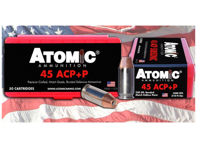 Atomic Ammunition 45 ACP +P 230 Grain Bonded Jacketed Hollow Point Box of 50