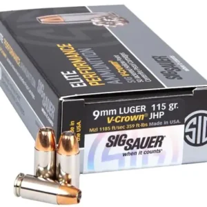 Sig Sauer Elite Performance Ammunition 9mm Luger 115 Grain V-Crown Jacketed Hollow Point Box of 50