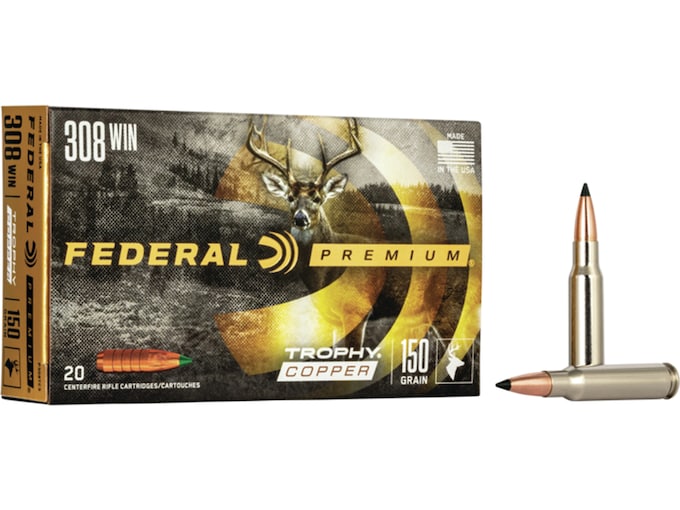Federal Premium Ammunition 308 Winchester 150 Grain Trophy Copper Tipped Boat Tail Lead-Free Box of 20