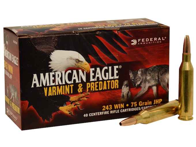Federal American Eagle Varmint and Predator Ammunition 243 Winchester 75 Grain Hollow Point Box of 40