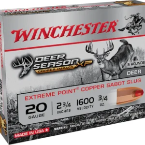 Winchester Deer Season XP Copper Impact Ammunition 20 Gauge 2-3/4" 3/4 oz Copper Extreme Point Sabot Slug Lead-Free Box of 5