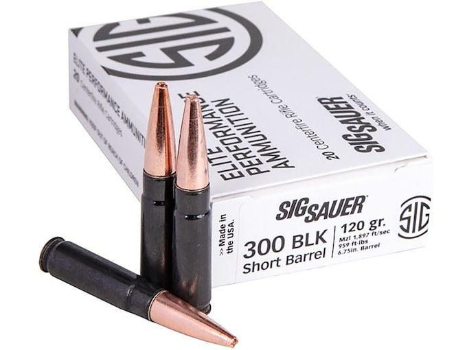 Sig Sauer Elite Performance Short Barrel Ammunition 300 AAC Blackout 120 Grain Solid Hollow Point Lead Free Box of 20