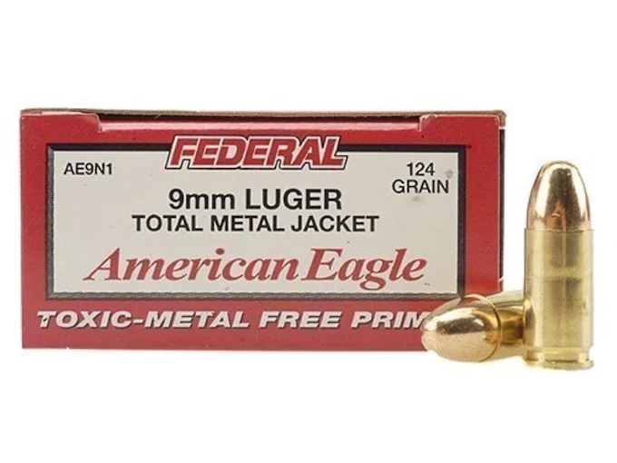 Federal American Eagle Ammunition 9mm Luger 124 Grain Total Metal Jacket