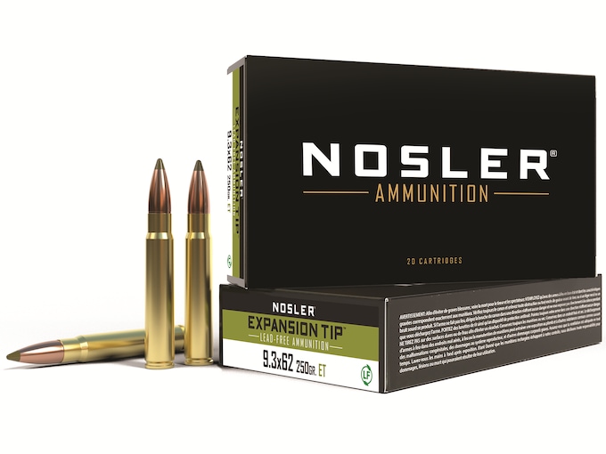 Nosler E-Tip Ammunition 9.3x62mm Mauser 250 Grain E-Tip Lead-Free Box of 20