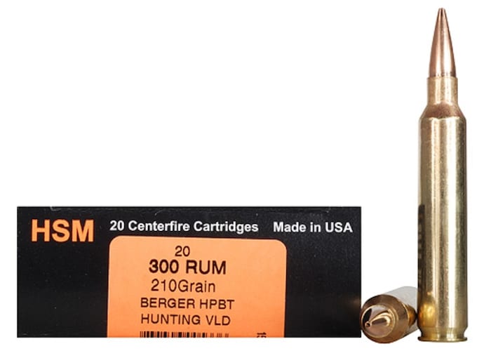 HSM Trophy Gold Ammunition 300 Remington Ultra Magnum 210 Grain Berger Hunting VLD Hollow Point Boat Tail Box of 20