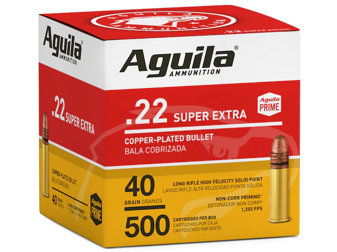 Aguila Super Extra High Velocity Ammunition 22 Long Rifle 40 Grain Plated Lead Round Nose Bulk