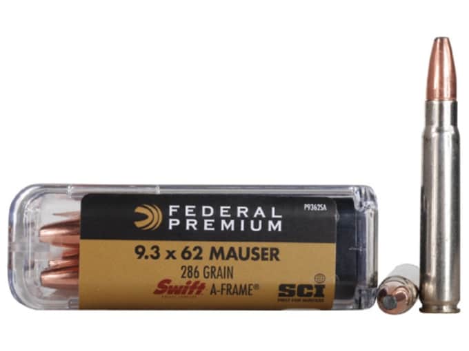 Federal Premium Safari Ammunition 9.3x62mm Mauser 286 Grain Swift A-Frame Box of 20