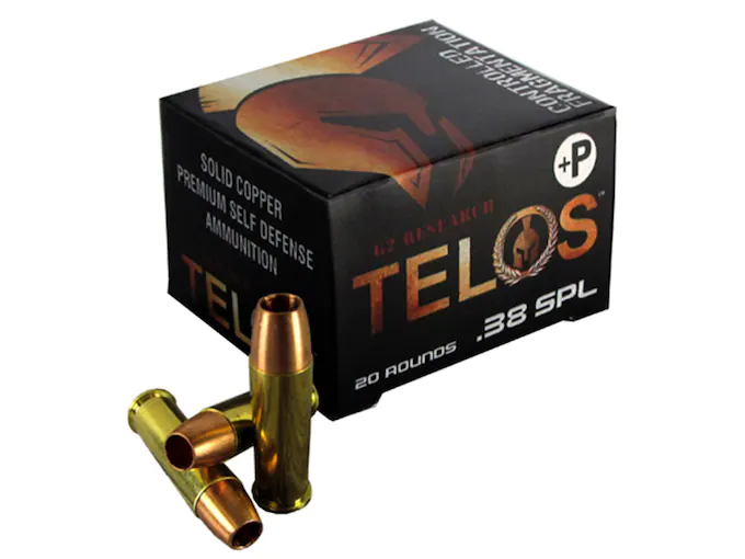 G2 Research Telos Ammunition 38 Special +P 105 Grain Controlled Fragmenting Hollow Point Solid Copper Lead-Free Box of 20