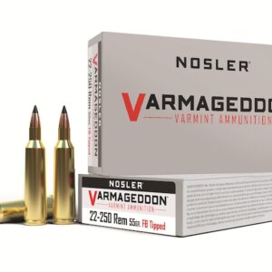 Nosler Varmageddon Ammunition 22-250 Remington 55 Grain Polymer Tip Flat Base Box of 20
