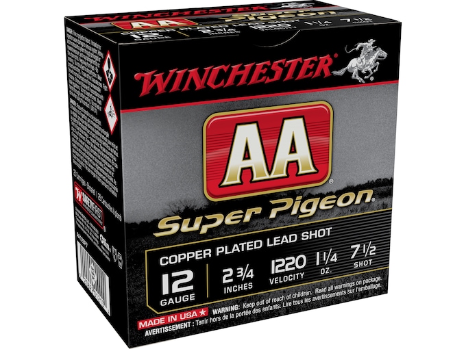 Winchester AA Super Pigeon Ammunition 12 Gauge 2-3/4" 1-1/4 oz #7-1/2 Shot