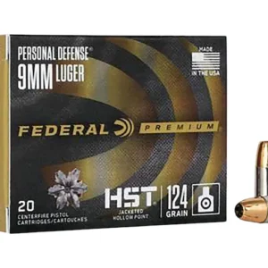 Federal Premium Personal Defense Ammunition 9mm Luger 124 Grain HST Jacketed Hollow Point Box of 20