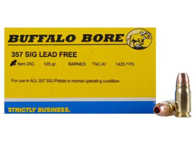 Buffalo Bore Ammunition 357 Sig 125 Grain Barnes TAC-XP Hollow Point Low Flash Lead-Free Box of 20