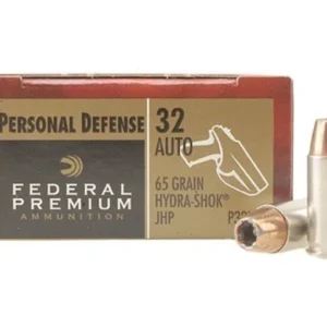 Federal Premium Personal Defense Ammunition 32 ACP 65 Grain Hydra-Shok Jacketed Hollow Point Box of 20