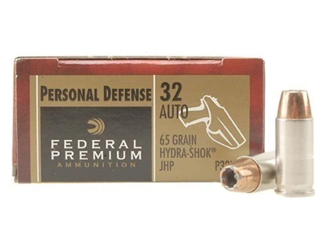 Federal Premium Personal Defense Ammunition 32 ACP 65 Grain Hydra-Shok Jacketed Hollow Point Box of 20