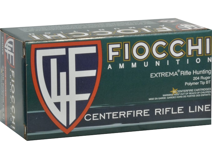 Fiocchi Extrema Ammunition 204 Ruger 40 Grain Hornady V-MAX Polymer TIp