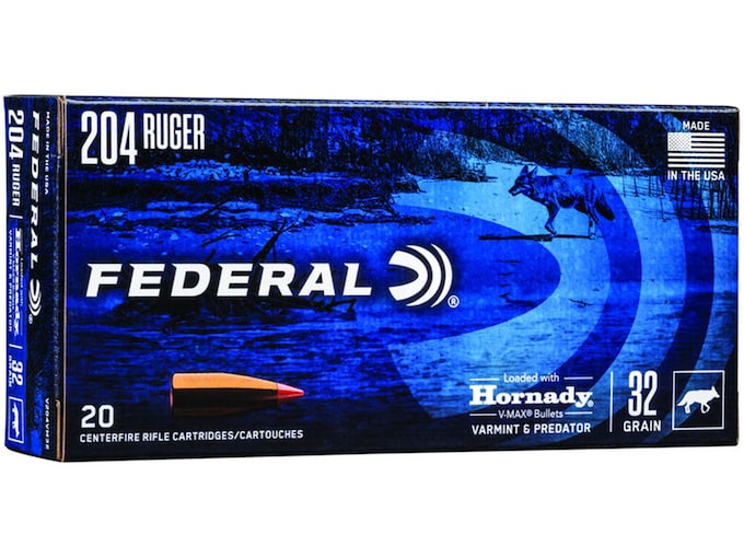 Federal Varmint Ammunition 204 Ruger 32 Grain Hornady V-MAX Polymer Tip Box of 20