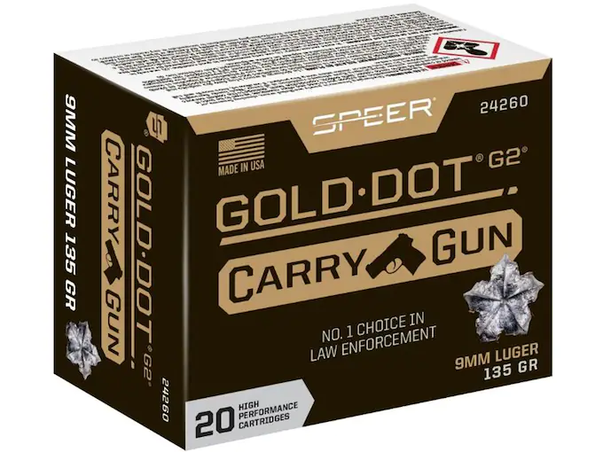 Speer Gold Dot Carry Gun Ammunition 9mm Luger 135 Grain Gold Dot G2 Box of 20