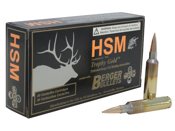 HSM Trophy Gold Ammunition 6.5mm-284 Norma 140 Grain Berger Hunting VLD Hollow Point Boat Tail Box of 20
