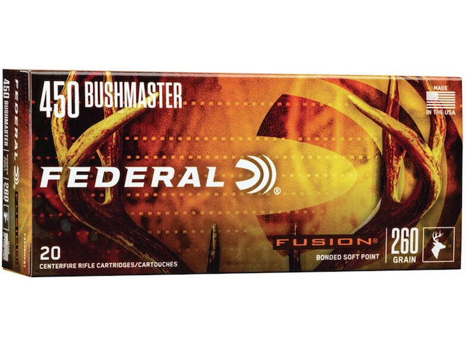 Federal Fusion Ammunition 450 Bushmaster 260 Grain Bonded Soft Point Box of 20