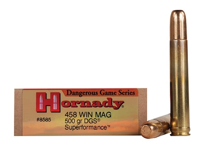 Hornady Dangerous Game Superformance Ammunition 458 Winchester Magnum 500 Grain DGS Solid Round Nose Box of 20
