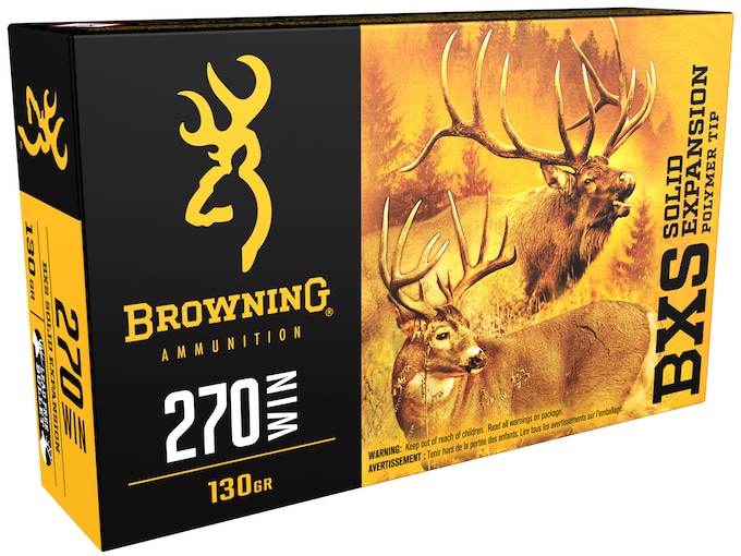 Browning BXS Solid Expansion Ammunition 270 Winchester 130 Grain Solid Copper Polymer Tip Boat Tail Lead-Free Box of 20