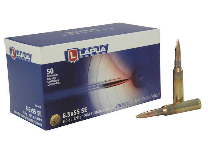 Lapua Scenar Ammunition 6.5x55mm Swedish Mauser 123 Grain Point Boat Tail Hollow High Velocity Box of 50
