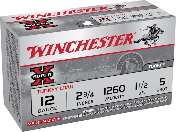 Winchester Super-X Turkey Ammunition 12 Gauge 2-3/4" 1-1/2 oz #5 Copper Plated Shot Box of 10