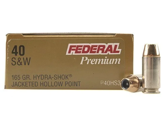 Federal Premium Personal Defense Ammunition 40 S&W 165 Grain Hydra-Shok Jacketed Hollow Point Box of 20