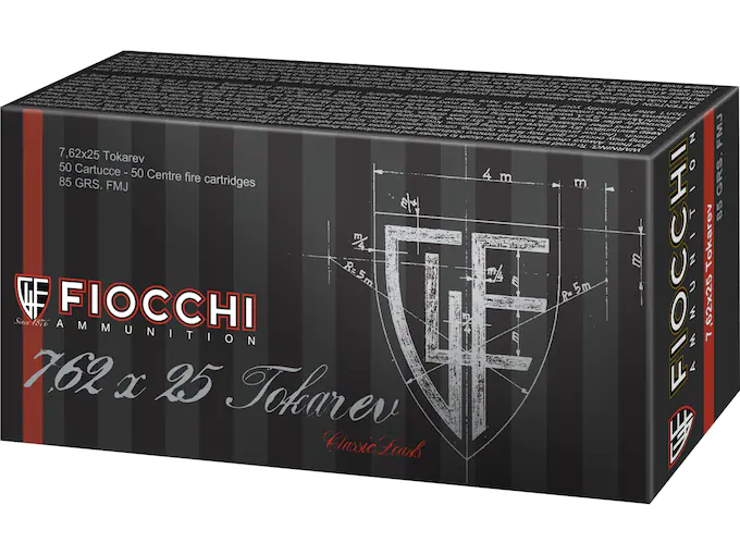 Fiocchi Ammunition 7.62x25mm Tokarev 85 Grain Full Metal Jacket Box of 50