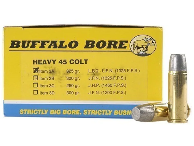 Buffalo Bore Ammunition 45 Colt (Long Colt) +P 325 Grain Lead Long Flat Nose
