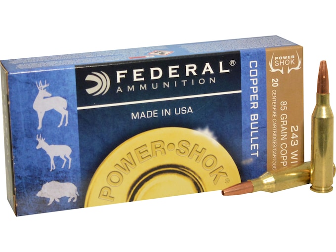 Federal Power-Shok Ammunition 243 Winchester 85 Grain Copper Hollow Point Lead-Free Box of 20