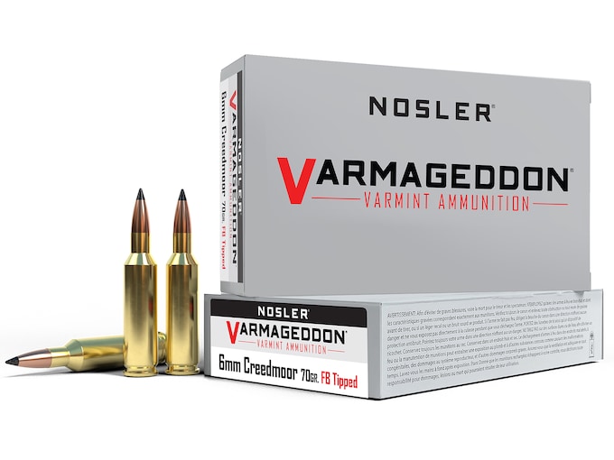 Nosler Varmageddon Ammunition 6mm Creedmoor 70 Grain Polymer Tip Flat Base Box of 20