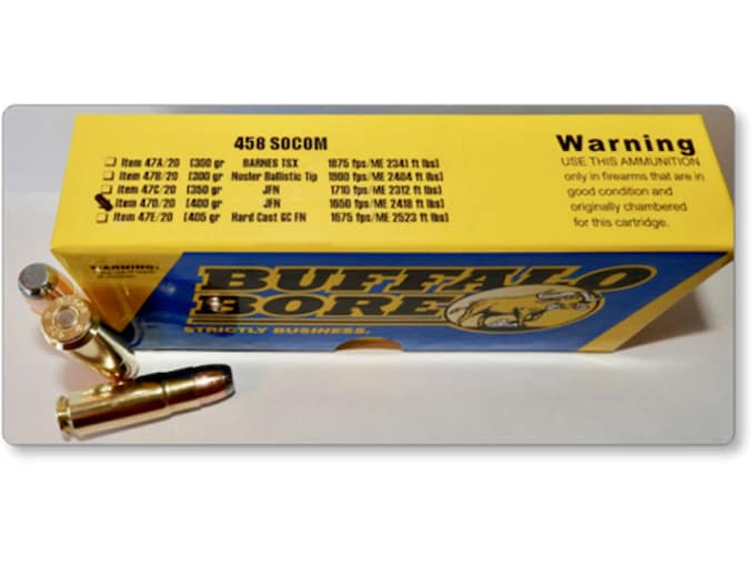 Buffalo Bore Ammunition 458 SOCOM 400 Grain Jacketed Flat Nose Box of 20